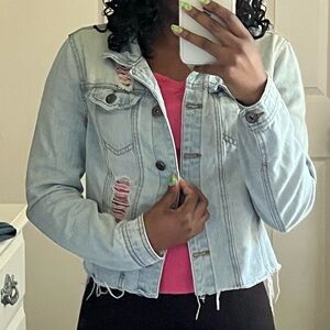 Cropped distressed jean jacket